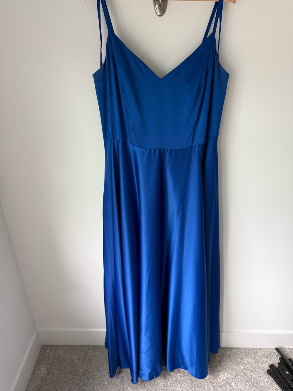 B Darlin Royal Blue Satin Maxi Dress with Spaghetti Straps wedding guest dress
